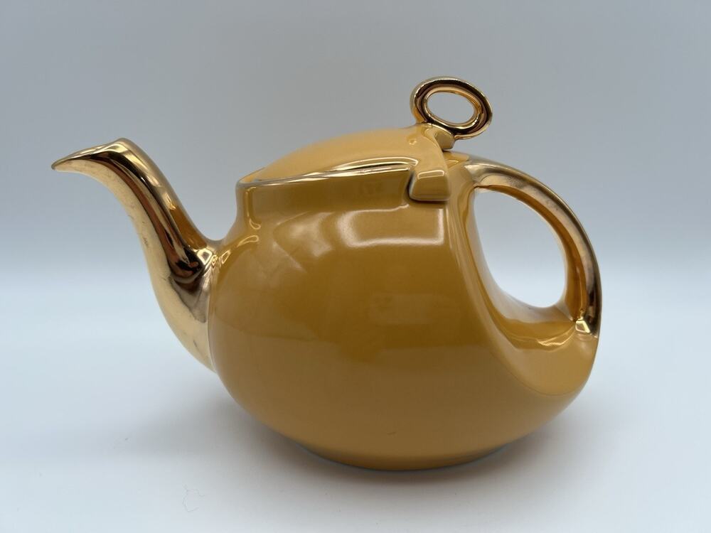 Hall Streamline Warm Yellow Art Deco Teapot with Gold Trim #0328 Vintage 1930's